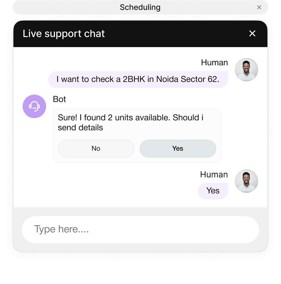 AI chat interface showing real estate property inquiry conversation