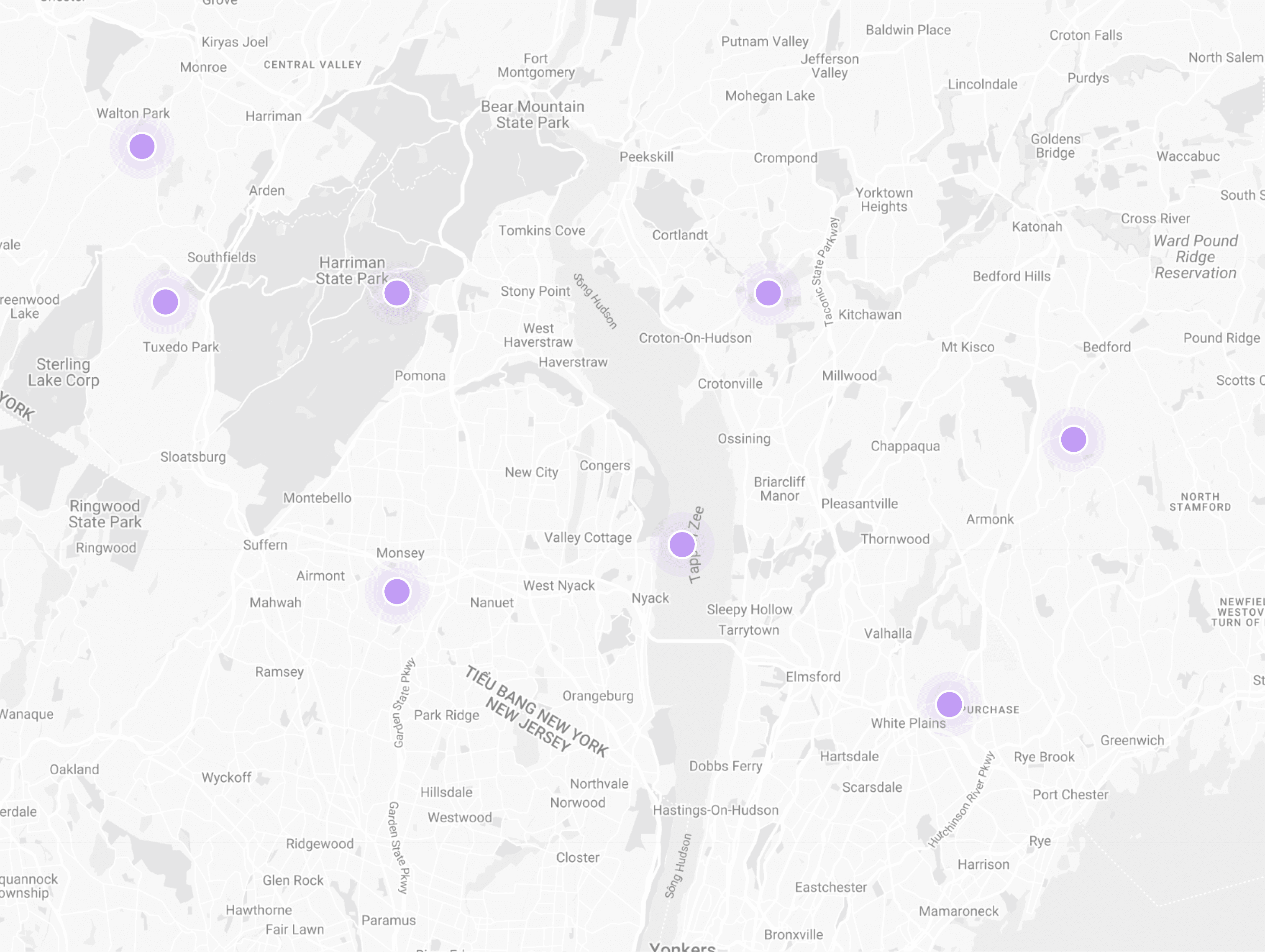 Interactive real estate map showing property locations and service areas
